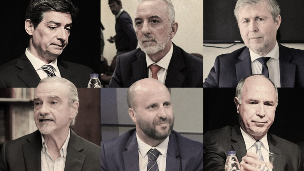 Horacio Rosatti, Marcelo Bailaque, Héctor Daniel Marchi (arriba), Guillermo Yacobucci, Mariano Borinsky y Ricardo Lorenzetti (abajo)